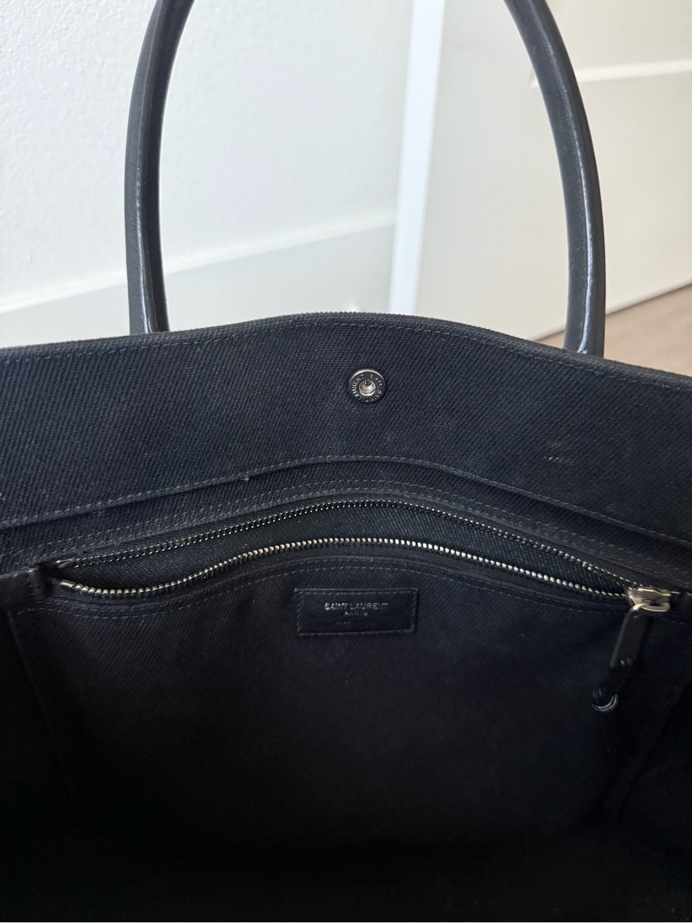 Saint Laurent Black Canvas Rive Gauche Tote with White Logo - Picture 5 of 11